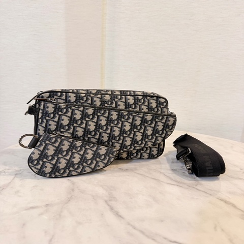 Dior 藍緹花布Saddle三件式斜背包
