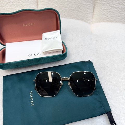 GUCCI金框琥珀色六角馬銜邊墨鏡GG0882SA-002