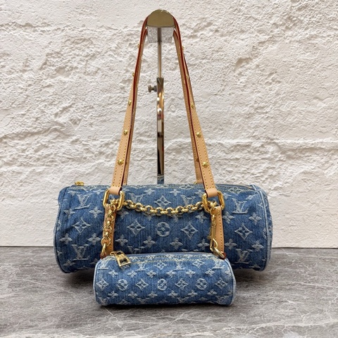 Louis Vuitton 路易威登牛仔巴比龍丹寧老花papillon二合一單肩腋下包 芯片款 尺寸27*11*13