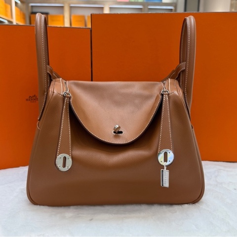 【震撼撿漏✨全網最低價】Hermes/愛馬仕  lindy30 金棕銀扣 ev皮 99新帶膜