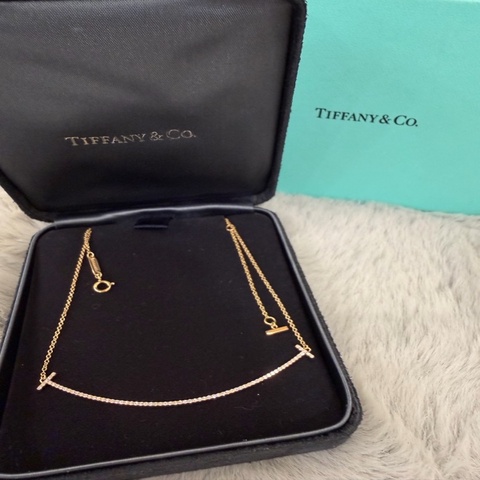 Tiffany&Co./蒂芙尼 T系列微笑滿鑽項鍊 18K金