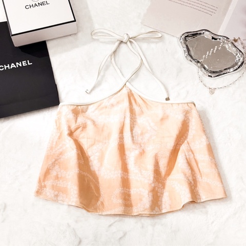 CHANEL 淺杏色提花掛脖短上衣 Size36