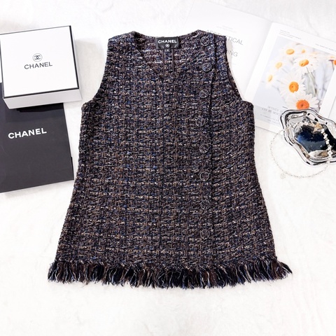 CHANEL Tweed 無袖流蘇背心 Size36