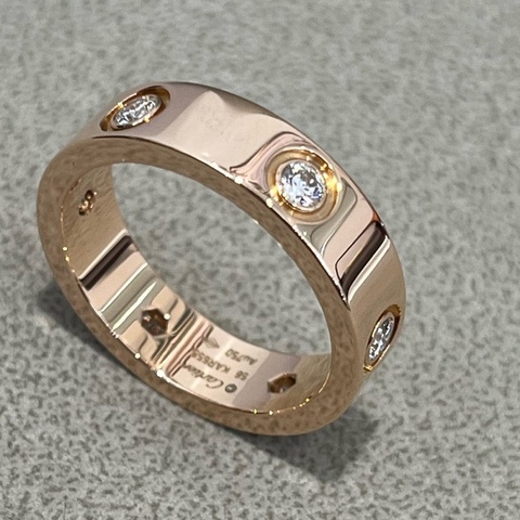 Cartier 卡地亞love系列18k玫瑰金寬版6鑽戒指 56 號  附件 21年全套