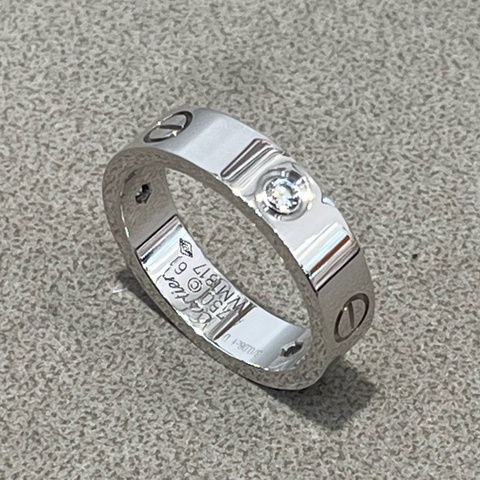 卡地亞 Cartier Love戒指 白金寬版三鑽戒指61號