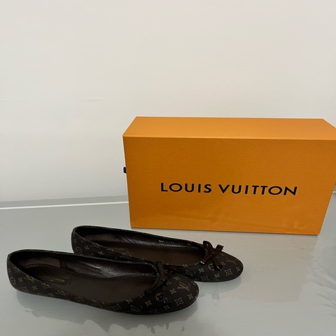 LOUIS VUITTON LV Debbie老花蝴蝶結芭蕾舞平底鞋 34.5｜原盒購證