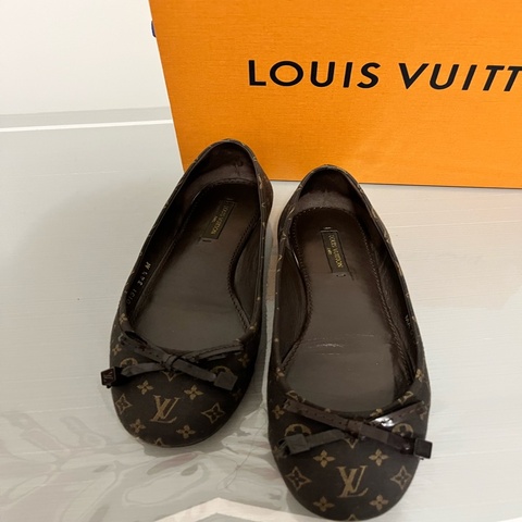 LOUIS VUITTON LV Debbie老花蝴蝶結芭蕾舞平底鞋 34.5｜原盒購證
