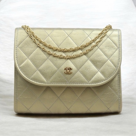「JL精品代購」95新 Chanel香奈兒金色金扣羊皮鏈條包