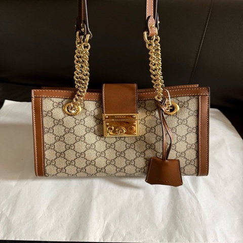 GUCCI古馳 焦糖色小號Padlock金屬鎖頭鎖扣