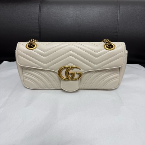 古馳 Gucci 白色金扣GGMarmont馬蒙26單肩斜挎包