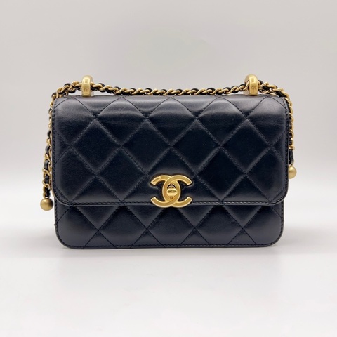 Chanel香奈兒黑金雙金珠19鏈條包 晶片款 99新