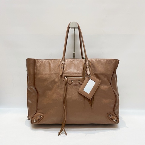 Balenciaga • 經典奶茶棕色Papier銀釦機車托特包