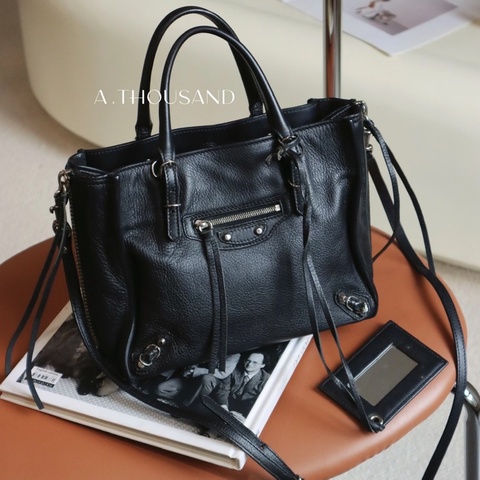 Balenciaga • 經典黑銀Papier迷你機車包