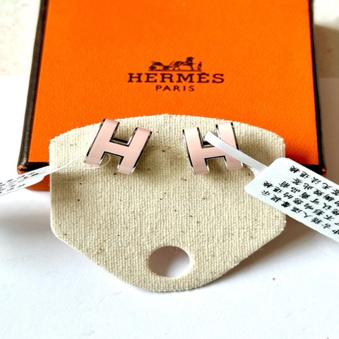 -Hermes 愛馬仕 POP H粉色耳釘