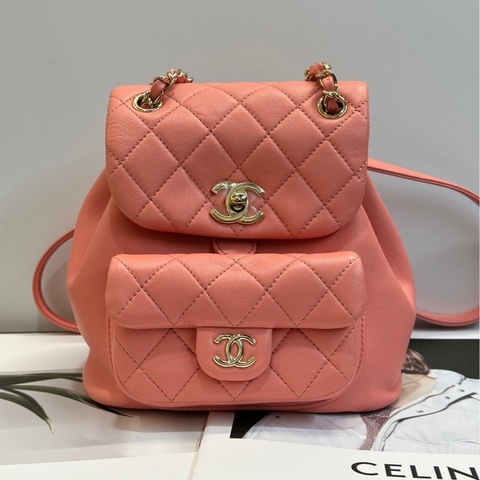 Chanel/香奈兒 經典粉金扣duma雙肩包小號20cm芯片款