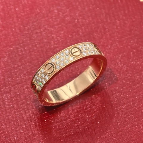 Cartier/卡地亞love系列 小號款滿天星戒指 18K玫瑰金材質 戒面鑲嵌鑽石