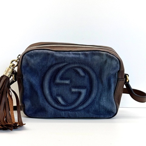 Gucci • 經典大Logo牛仔拼皮相機包