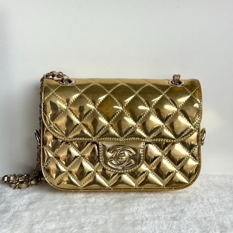 Chanel香奈兒24C 金色漆皮菱格紋星星包 LNNL9PE6（19440）底長19.5cm