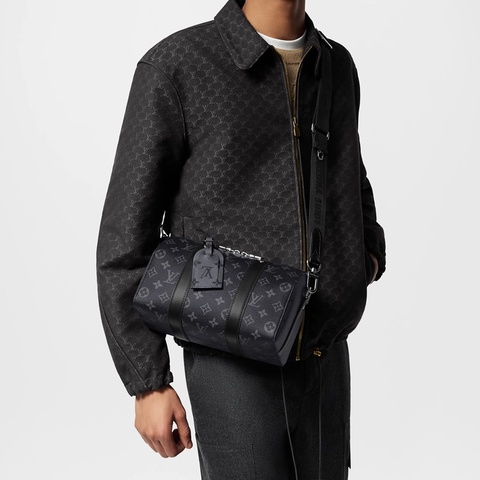 LV 路易威登 黑灰 Monogram Eclipse City Keepall 27 肩背包 斜背包 M45936