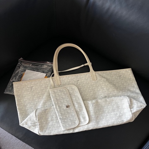 高雅德/Goyard 狗牙購物袋白色老花托特 子母包 中號
