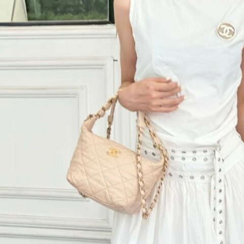 （送內袋）香奈兒 Chanel｜奶茶色Hobo飯盒包｜金扣｜98新31開有卡