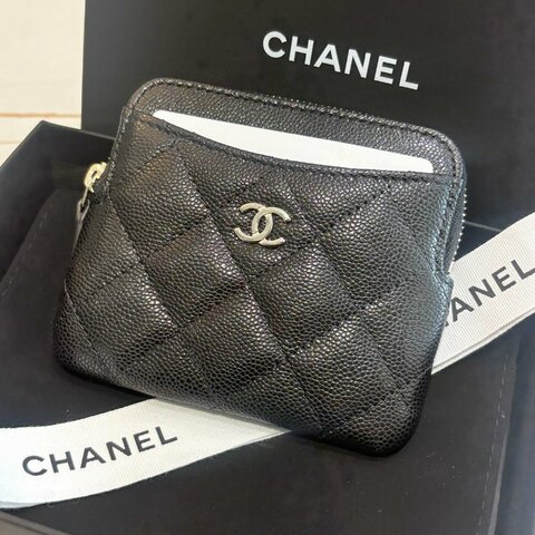 *SHIHNA名牌精品* CHANEL 黑銀雙C 荔枝牛皮吐司零錢包