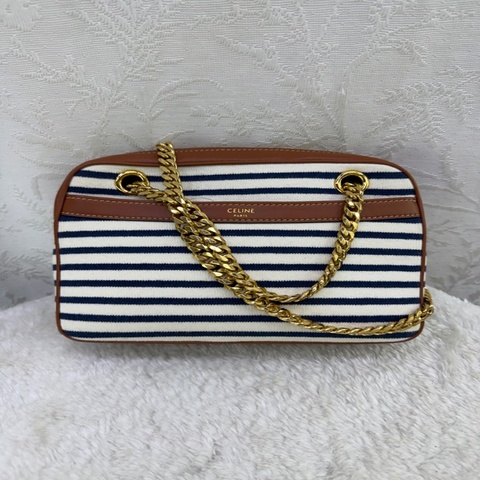 Celine Triomphe chain women’s shoulder bag in white fabric