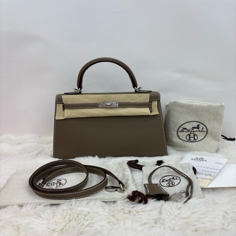 Hermes 愛馬仕 Kelly 25 大象灰銀扣 epsom皮 K刻 25年原票