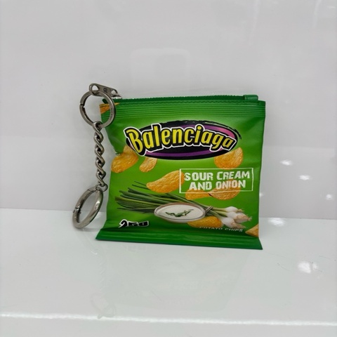 Balenciaga巴黎世家 綠色薯片牛皮零錢包 鑰匙扣 包掛掛墜