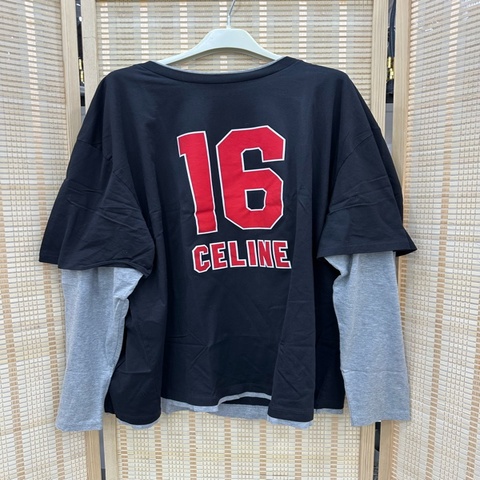 Celine/思琳 新款假兩件Logo長袖Tee/ S碼 肩56 胸63 長70