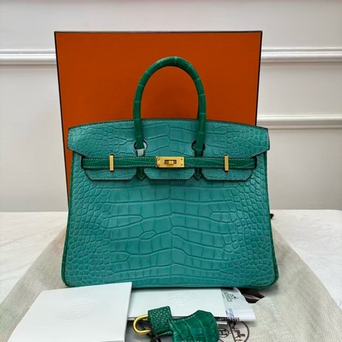 HERMES愛馬仕Birkin25 鉑金包 鰐魚皮 SO定制色拼色 金扣