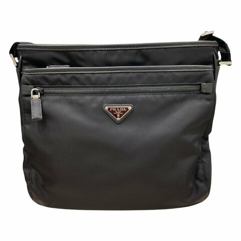 PRADA 普拉達 2VH118 RE-NYLON及SAFFIANO肩背帶 斜背包 再生尼龍 黑色 銀釦
