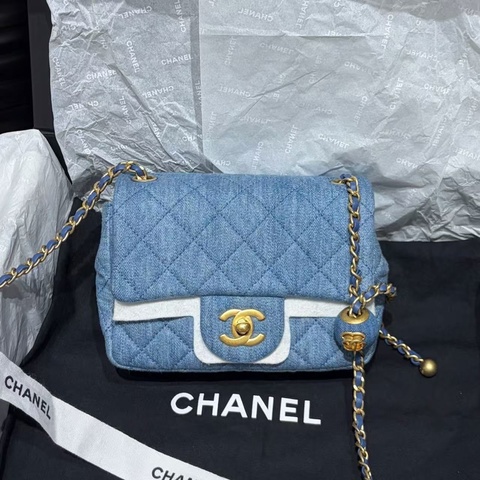 Chanel Denim Golden Ball Mini Flap Bag