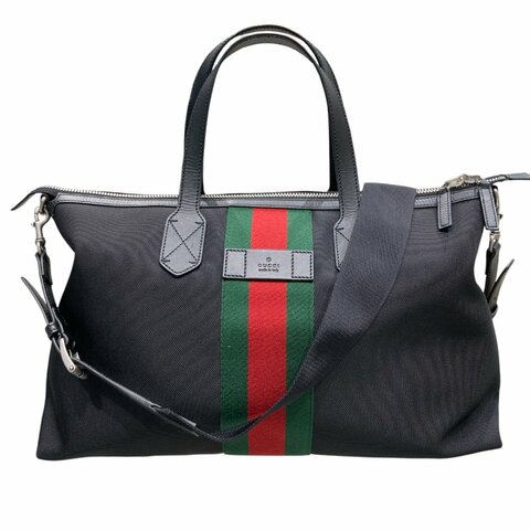 GUCCI 古馳 619750 經典綠紅帆布鎖 兩用托特包 黑色G