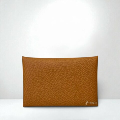 JS1502-Hermes Calvi 37金棕色銀釦對開卡包名片夾