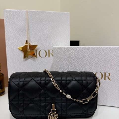 98成新DIOR-Dior Talk羊皮手機珍珠鍊包