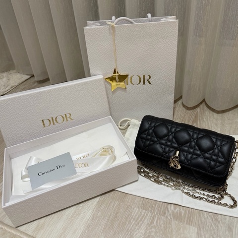 98成新DIOR-Dior Talk羊皮手機珍珠鍊包