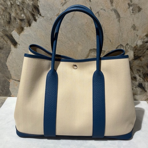 Hermes 藍邊帆布銀釦Garden party36
