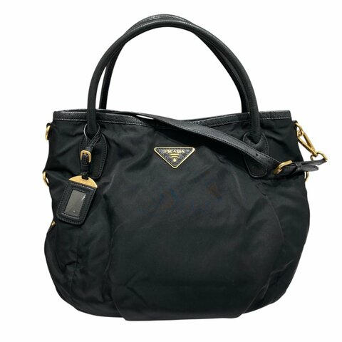 PRADA 普拉達 TESSUTO SAFFIANO 2-WAY TOTE BAG 手提肩背兩用包 尼龍 黑色 金釦