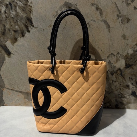 Chanel米黑羊皮Cambon Tote Mini