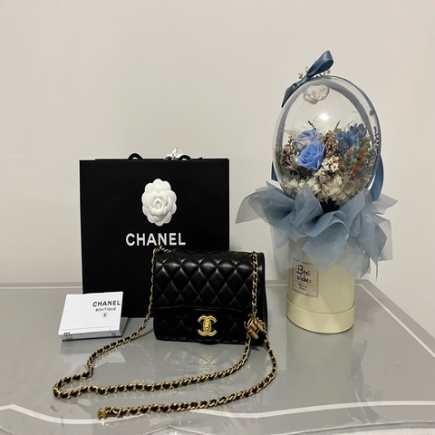 CHANEL《全新》25A MINI CF 黑金 雙C調節扣 全配