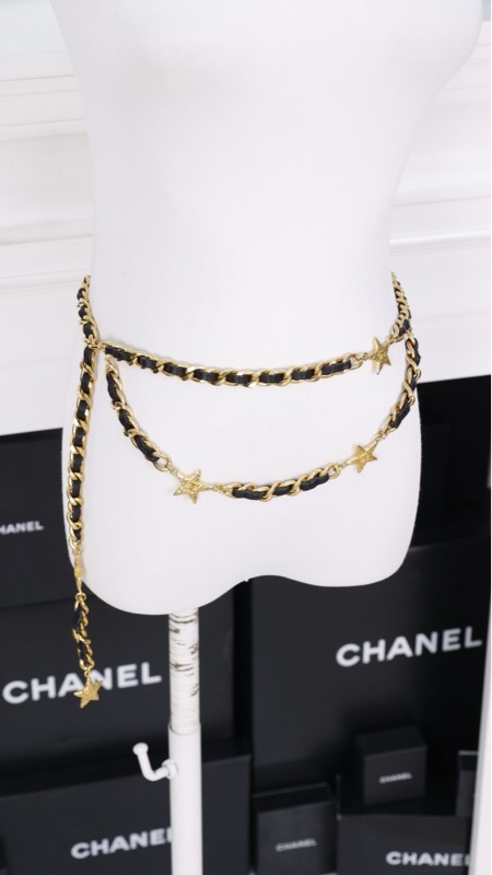 Chanel 95年素金五角星皮穿链双层腰链