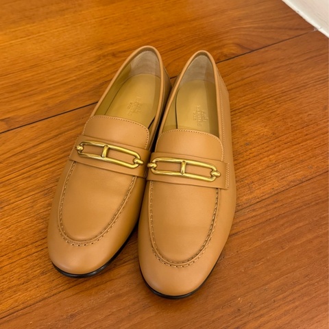 Hermes 金棕金豬鼻logo樂福鞋39.5