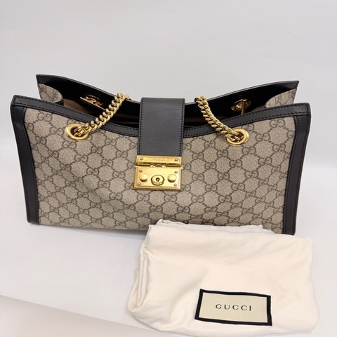 Gucci PVC黑牛皮金釦padlock 肩背包