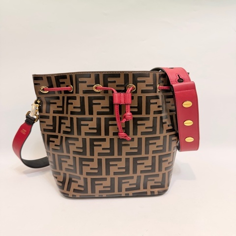 Fendi 紅牛皮FF老花束口水桶包