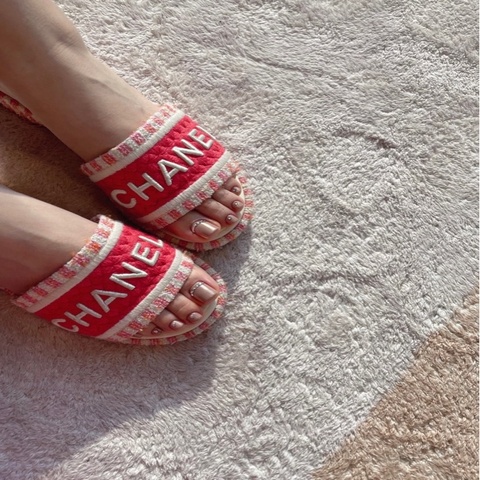 CHANEL Logo Tweed 拖鞋