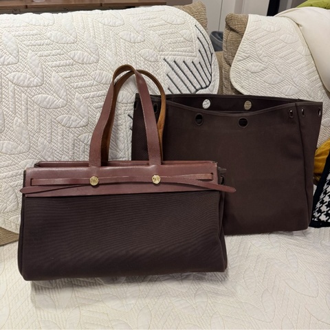 【極罕有法棍🥖贈送替袋🧺全網最甜✨】一Hermes愛馬仕Herbag 39 cabas 購物袋tote托特包｜單肩包｜電腦包｜帆布包