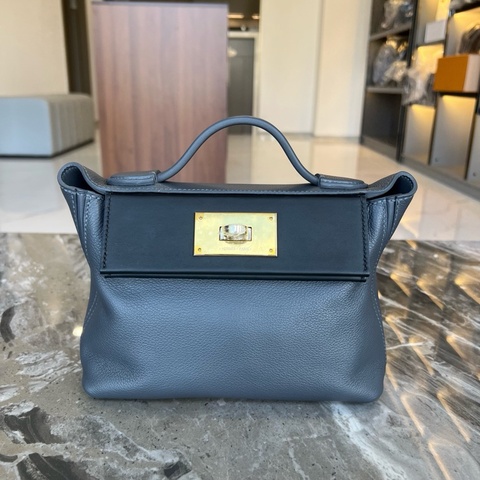 Hermes 愛馬仕 Mini 2424 石板灰拼黑Evercolor淡金扣 K刻  附件防塵袋 肩帶。