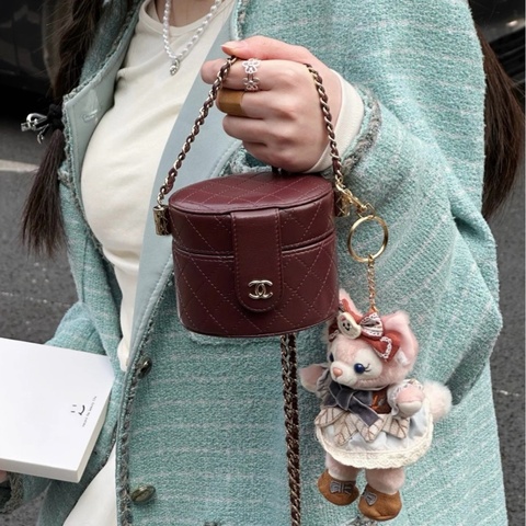 💎Chanel香奈兒｜ mini小圓筒化妝盒子鏈條包｜閒置品未使用