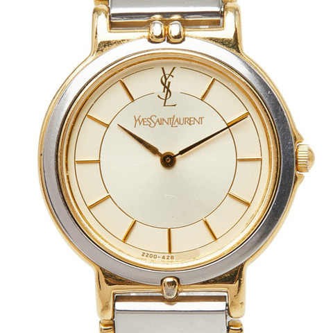 Saint Laurent x Citizen 聯名手錶，型號 2200-228481，日本石英機芯，金色錶盤，不鏽鋼錶殼，女士手錶。